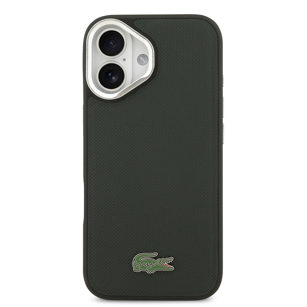 Apple iPhone 17 Kılıf Lacoste Orjinal Lisanslı M-safe Şarj Özellikli PU Pike Desenli Standlı Metal Logolu Kapak