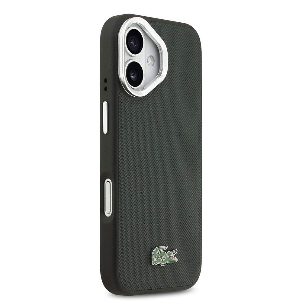 Apple iPhone 17 Kılıf Lacoste Orjinal Lisanslı M-safe Şarj Özellikli PU Pike Desenli Standlı Metal Logolu Kapak