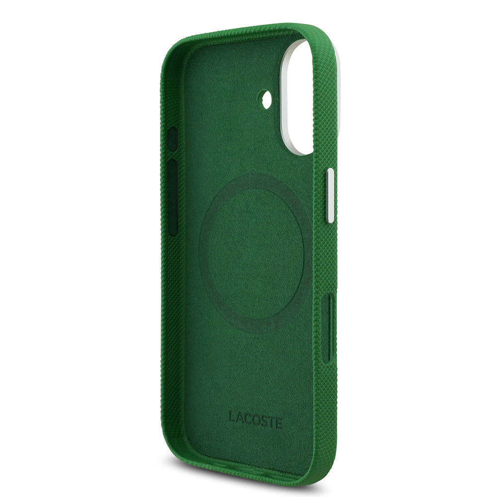 Apple iPhone 17 Kılıf Lacoste Orjinal Lisanslı M-Safe Şarj Özellikli PVC Pike Desenli Arka Yüzey İkonik Timsah Dokuma Logolu Kapak