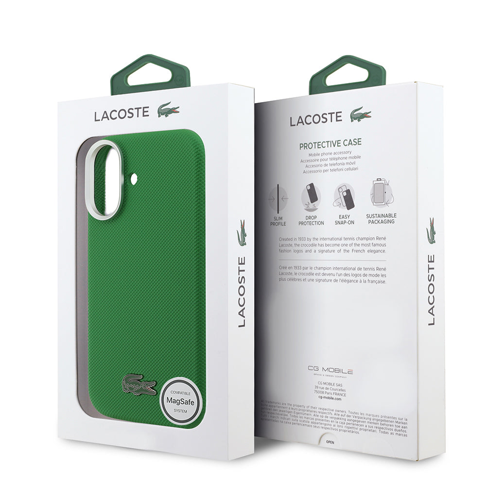 Apple iPhone 17 Kılıf Lacoste Orjinal Lisanslı M-Safe Şarj Özellikli PVC Pike Desenli Arka Yüzey İkonik Timsah Dokuma Logolu Kapak