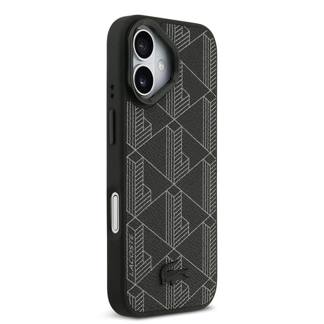 Apple iPhone 17 Kılıf Lacoste Orjinal Lisanslı M-safe Şarj Özellikli Standlı PU Deri Karışık Monogram Desenli Kapak