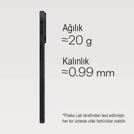 Apple iPhone 17 Kılıf M-safe Şarj Özellikli 1500D Aramid Fiber Pitaka Ultra-Slim Classic Serisi Black-Grey Twill Kapak