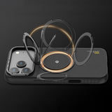 Apple iPhone 17 Kılıf M-safe Şarj Özellikli Metal Standlı Lenyes CK225 Kevlar Kapak