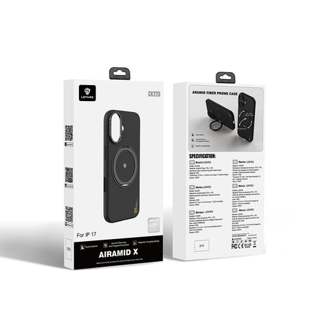 Apple iPhone 17 Kılıf M-safe Şarj Özellikli Metal Standlı Lenyes CK225 Kevlar Kapak