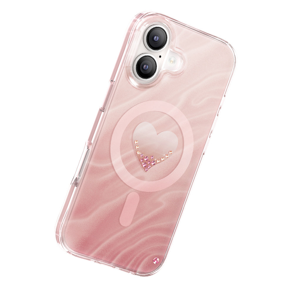 Apple iPhone 17 Kılıf M-Safe Şarj Özellikli Orjinal Swarovski Taşlı Zore Paris Rovix Sert PC Kapak