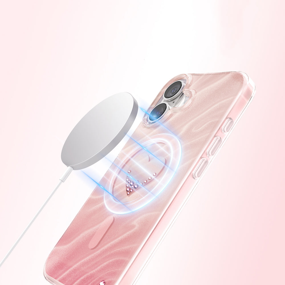 Apple iPhone 17 Kılıf M-Safe Şarj Özellikli Orjinal Swarovski Taşlı Zore Paris Rovix Sert PC Kapak