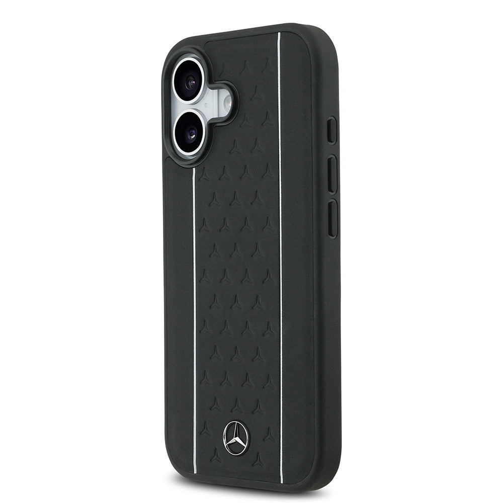 Apple iPhone 17 Kılıf Mercedes Benz Orjinal Lisanslı M-safe Şarj Özellikli Şeritli Yıldız Desenli Metal Logolu Deri Kapak