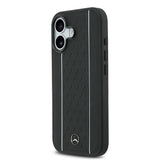 Apple iPhone 17 Kılıf Mercedes Benz Orjinal Lisanslı M-safe Şarj Özellikli Şeritli Yıldız Desenli Metal Logolu Deri Kapak