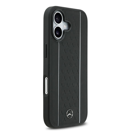 Apple iPhone 17 Kılıf Mercedes Benz Orjinal Lisanslı M-safe Şarj Özellikli Şeritli Yıldız Desenli Metal Logolu Deri Kapak