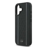 Apple iPhone 17 Kılıf Mercedes Benz Orjinal Lisanslı M-safe Şarj Özellikli Şeritli Yıldız Desenli Metal Logolu Deri Kapak