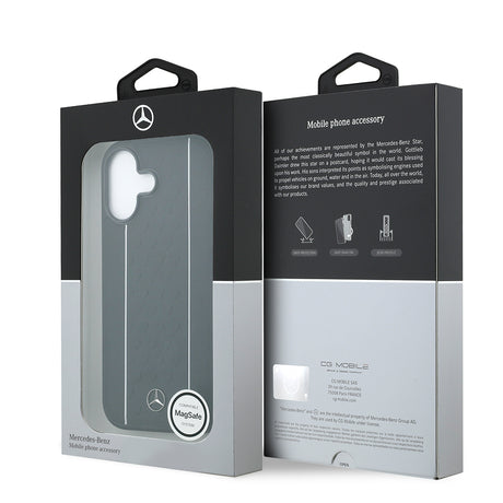 Apple iPhone 17 Kılıf Mercedes Benz Orjinal Lisanslı M-safe Şarj Özellikli Şeritli Yıldız Desenli Metal Logolu Deri Kapak
