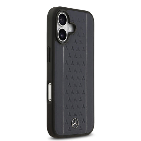 Apple iPhone 17 Kılıf Mercedes Benz Orjinal Lisanslı M-safe Şarj Özellikli Şeritli Yıldız Desenli Metal Logolu Deri Kapak