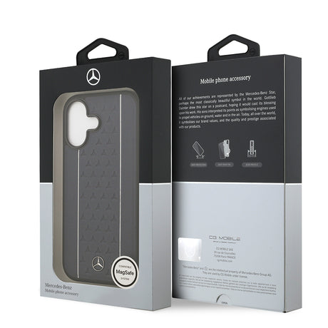 Apple iPhone 17 Kılıf Mercedes Benz Orjinal Lisanslı M-safe Şarj Özellikli Şeritli Yıldız Desenli Metal Logolu Deri Kapak