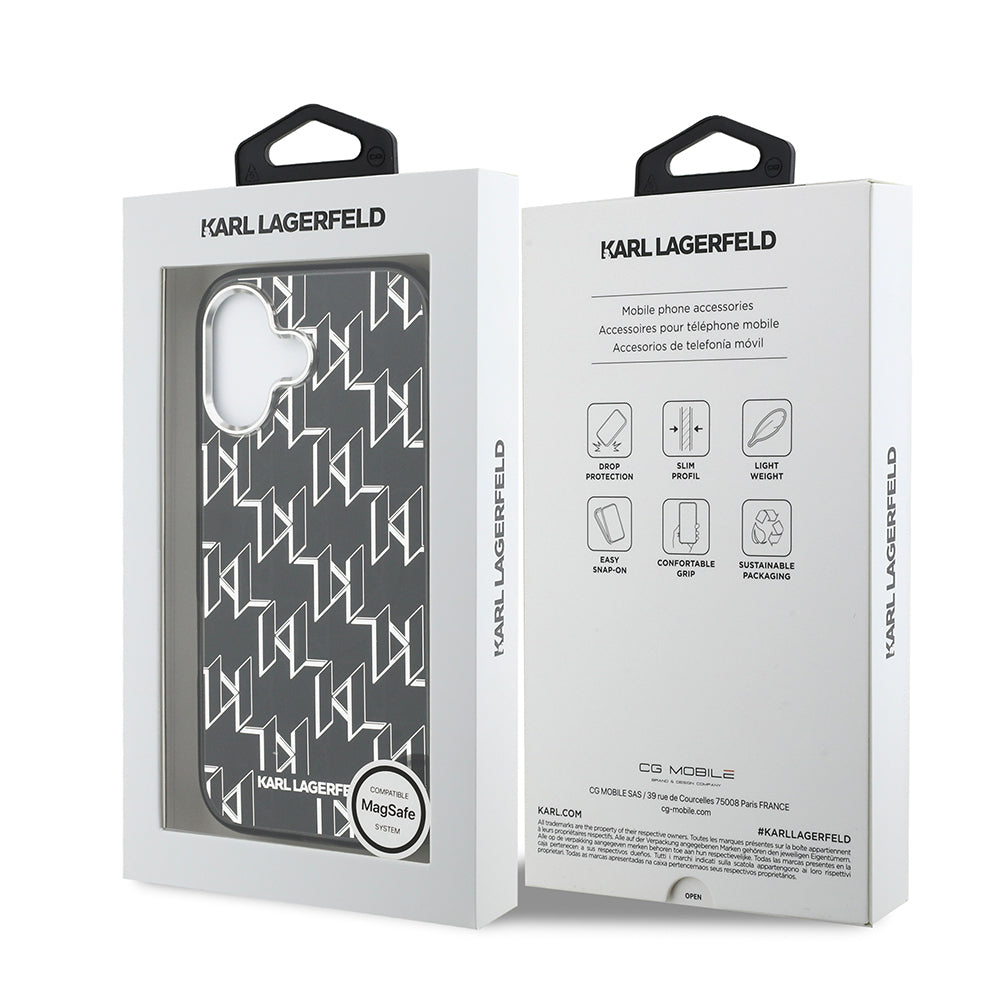 Apple iPhone 17 Kılıf Orjinal Lisanslı M-safe Şarj Özellikli Karl Lagerfeld IML Baskılı Monogram Dizayn Kapak