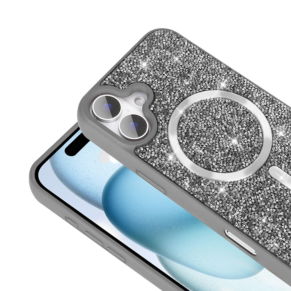 Apple iPhone 17 Kılıf Pırlanta Tasarımlı M-safe Şarj Özellikli Zore Mozaik Silikon Kapak
