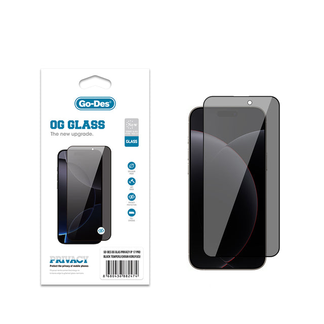 Apple iPhone 17 Pro Go Des OG Glass Privacy Antistatik Temperli Cam Ekran Koruyucu