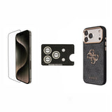 Apple iPhone 17 Pro Guess Orjinal Lisanslı Büyük 4G ve Yazı Logolu Kılıf + Ekran Koruyucu + Lens Koruyucu 3in1 Aksesuar Seti