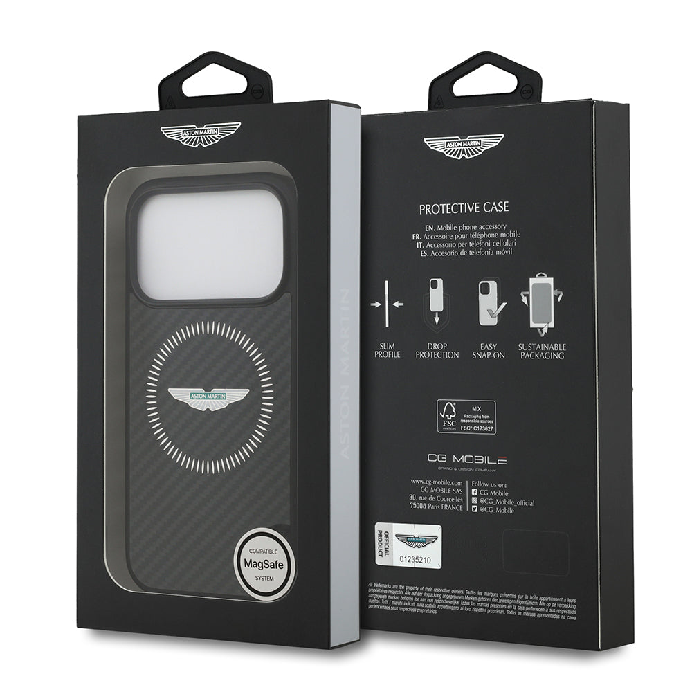 Apple iPhone 17 Pro Kılıf Aston Martin Orjinal Lisanslı M-safe Şarj Özellikli Karbon Fiber Kevlar Kapak