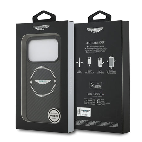 Apple iPhone 17 Pro Kılıf Aston Martin Orjinal Lisanslı M-safe Şarj Özellikli Karbon Fiber Kevlar Kapak