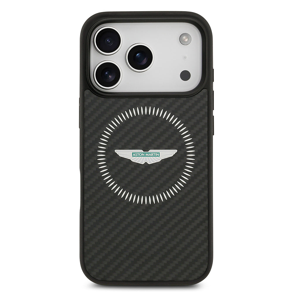 Apple iPhone 17 Pro Kılıf Aston Martin Orjinal Lisanslı M-safe Şarj Özellikli Karbon Fiber Kevlar Kapak