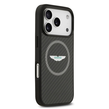 Apple iPhone 17 Pro Kılıf Aston Martin Orjinal Lisanslı M-safe Şarj Özellikli Karbon Fiber Kevlar Kapak