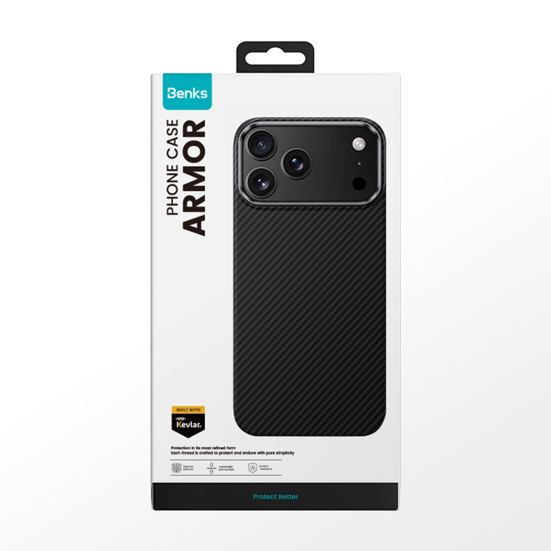 Apple iPhone 17 Pro Kılıf Benks M-safe Şarj Özellikli Metal Kamera Çerçeveli Magnetik ArmorAir 600D Kevlar Fiber Kapak