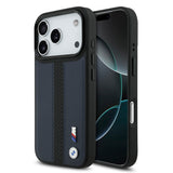 Apple iPhone 17 Pro Kılıf BMW Orjinal Lisanslı M-safe Şarj Özellikli Deri Arka Yüzey Metal Logolu Delikli Şerit Tasarımlı Kapak
