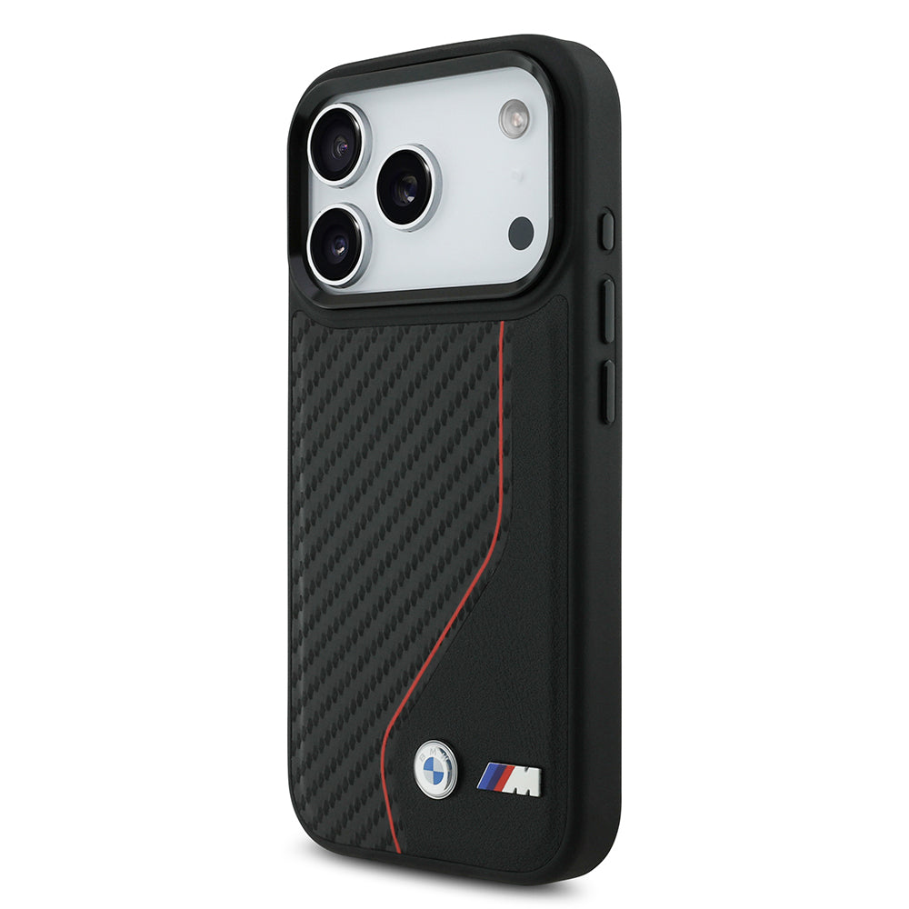 Apple iPhone 17 Pro Kılıf BMW Orjinal Lisanslı M-safe Şarj Özellikli Metal BMW ve M Logolu PU Karbon Tasarımlı Kapak