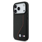 Apple iPhone 17 Pro Kılıf BMW Orjinal Lisanslı M-safe Şarj Özellikli Metal BMW ve M Logolu PU Karbon Tasarımlı Kapak