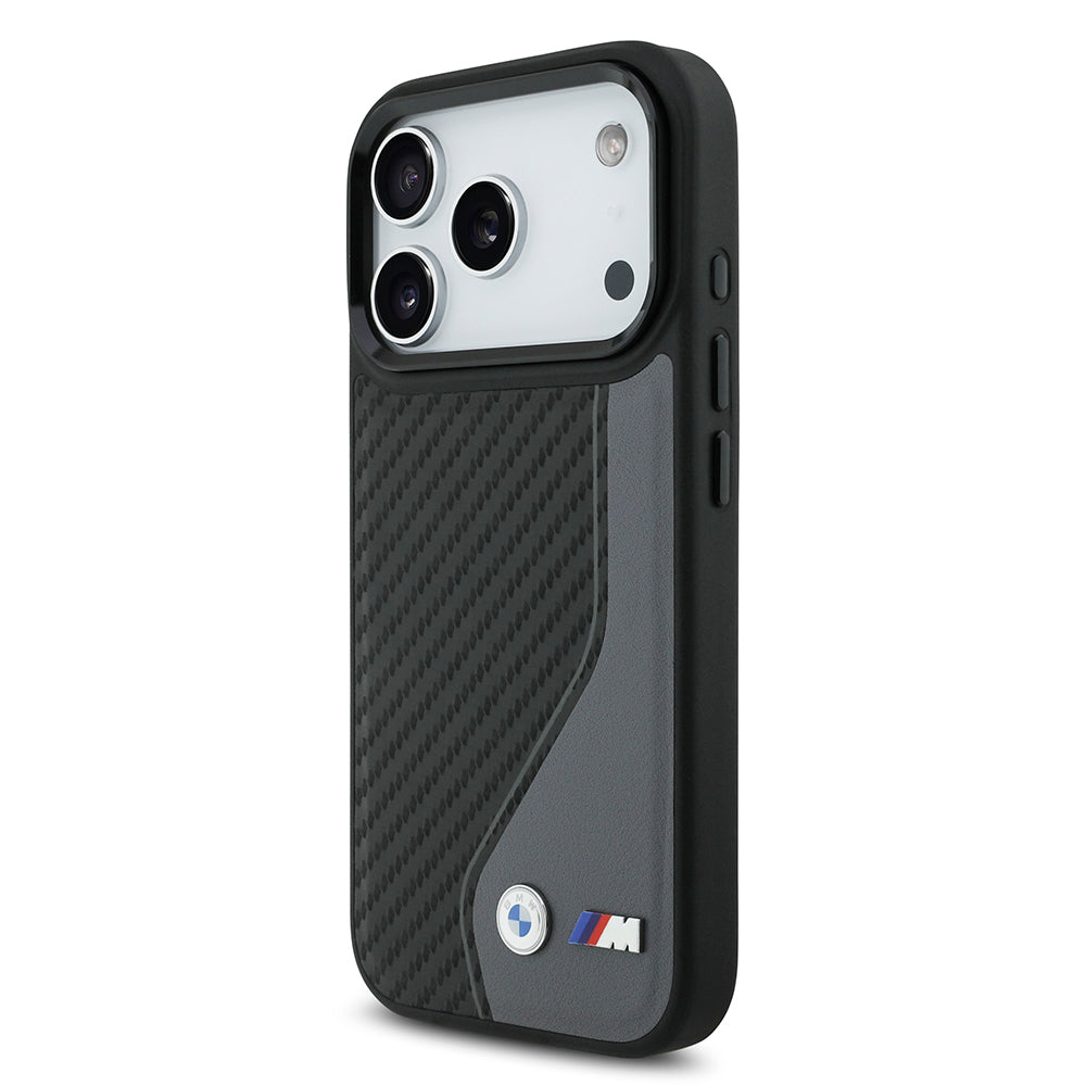 Apple iPhone 17 Pro Kılıf BMW Orjinal Lisanslı M-safe Şarj Özellikli Metal BMW ve M Logolu PU Karbon Tasarımlı Kapak