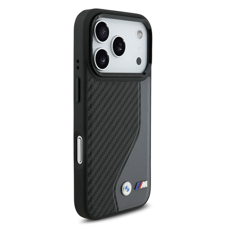 Apple iPhone 17 Pro Kılıf BMW Orjinal Lisanslı M-safe Şarj Özellikli Metal BMW ve M Logolu PU Karbon Tasarımlı Kapak