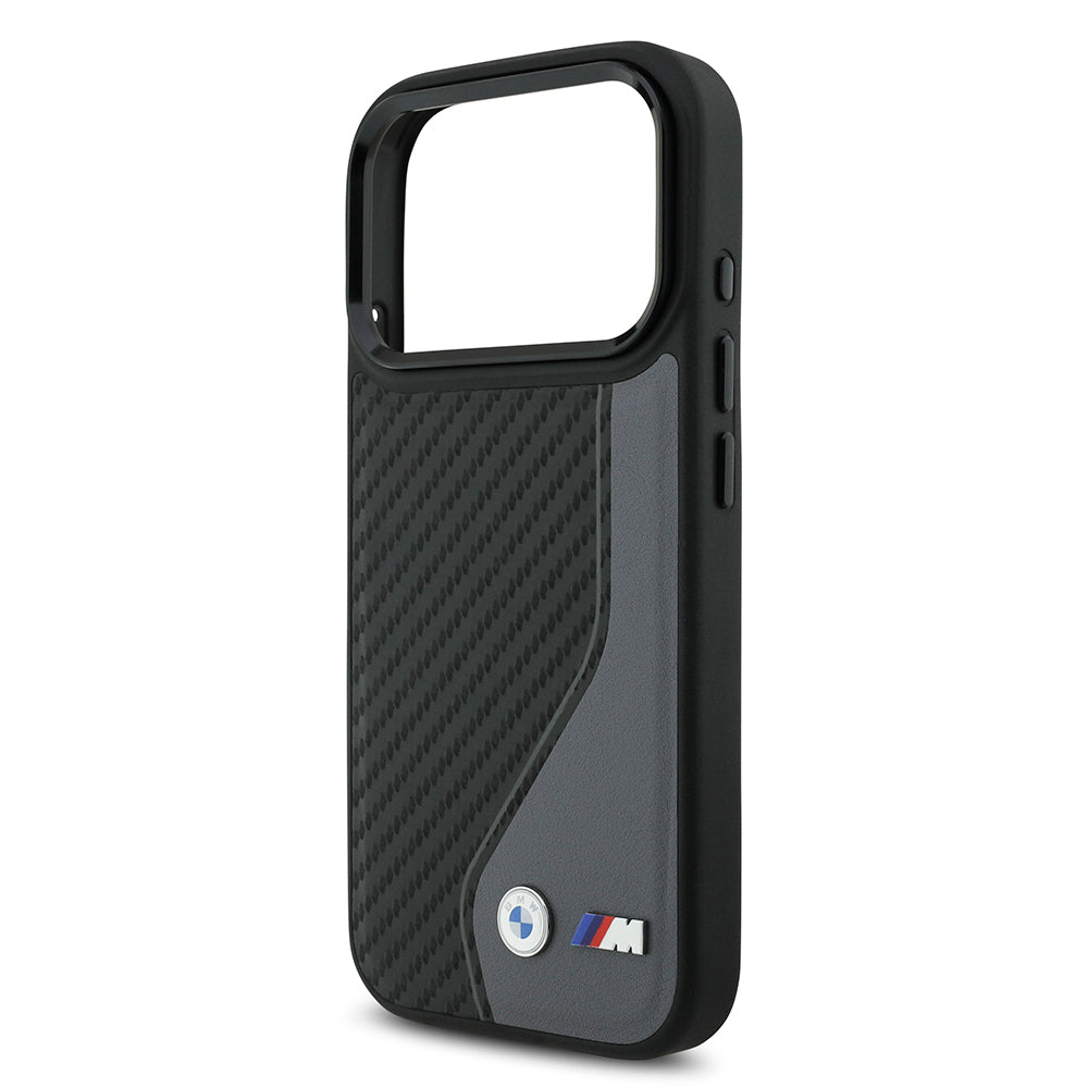 Apple iPhone 17 Pro Kılıf BMW Orjinal Lisanslı M-safe Şarj Özellikli Metal BMW ve M Logolu PU Karbon Tasarımlı Kapak