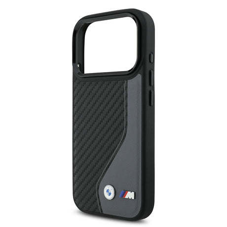 Apple iPhone 17 Pro Kılıf BMW Orjinal Lisanslı M-safe Şarj Özellikli Metal BMW ve M Logolu PU Karbon Tasarımlı Kapak