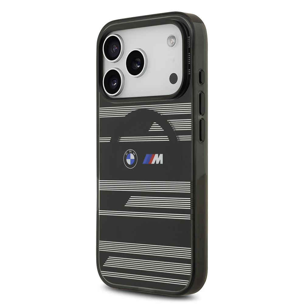 Apple iPhone 17 Pro Kılıf BMW Orjinal Lisanslı M-safe Şarj Özellikli Metal Kamera Butonlu Yatay Şeritli M Dizayn Kapak