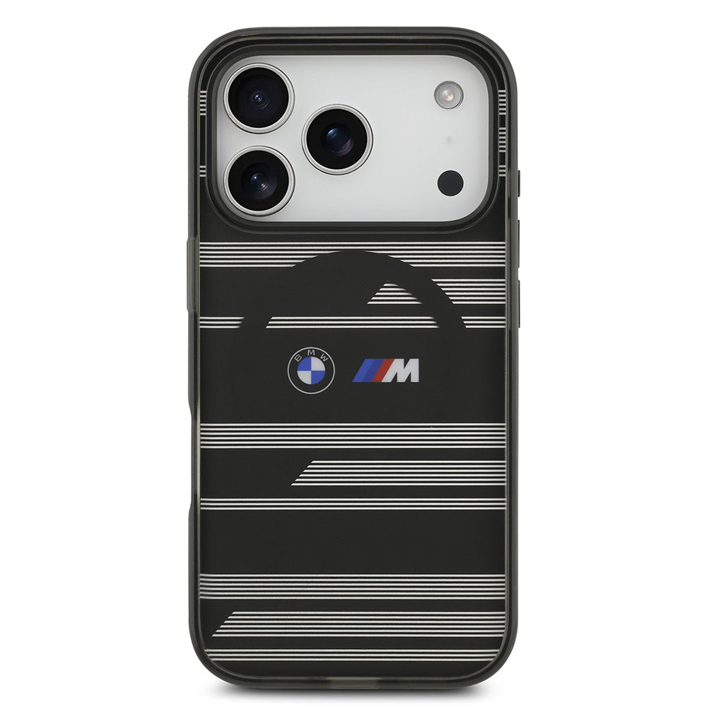 Apple iPhone 17 Pro Kılıf BMW Orjinal Lisanslı M-safe Şarj Özellikli Metal Kamera Butonlu Yatay Şeritli M Dizayn Kapak