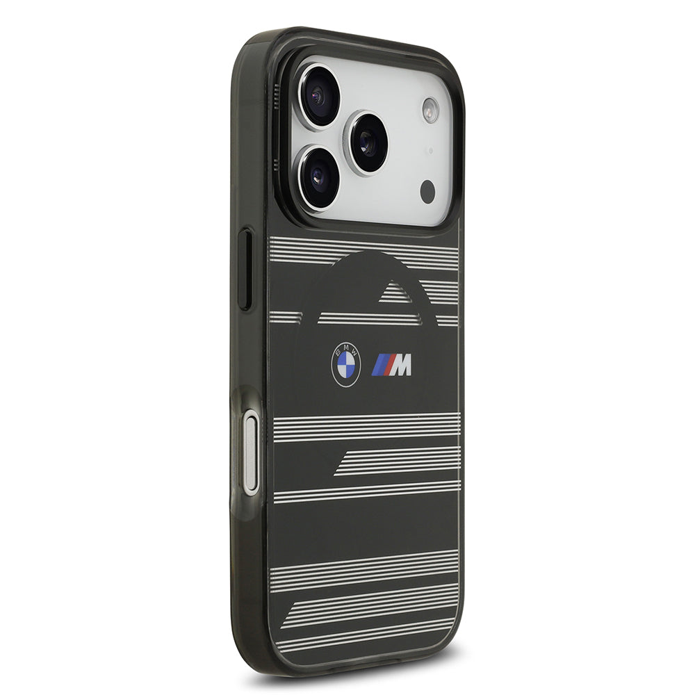 Apple iPhone 17 Pro Kılıf BMW Orjinal Lisanslı M-safe Şarj Özellikli Metal Kamera Butonlu Yatay Şeritli M Dizayn Kapak