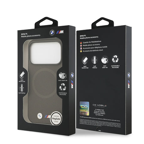 Apple iPhone 17 Pro Kılıf BMW Orjinal Lisanslı M-safe Şarj Özellikli Metal Logolu Delikli M Dizayn Deri Kapak