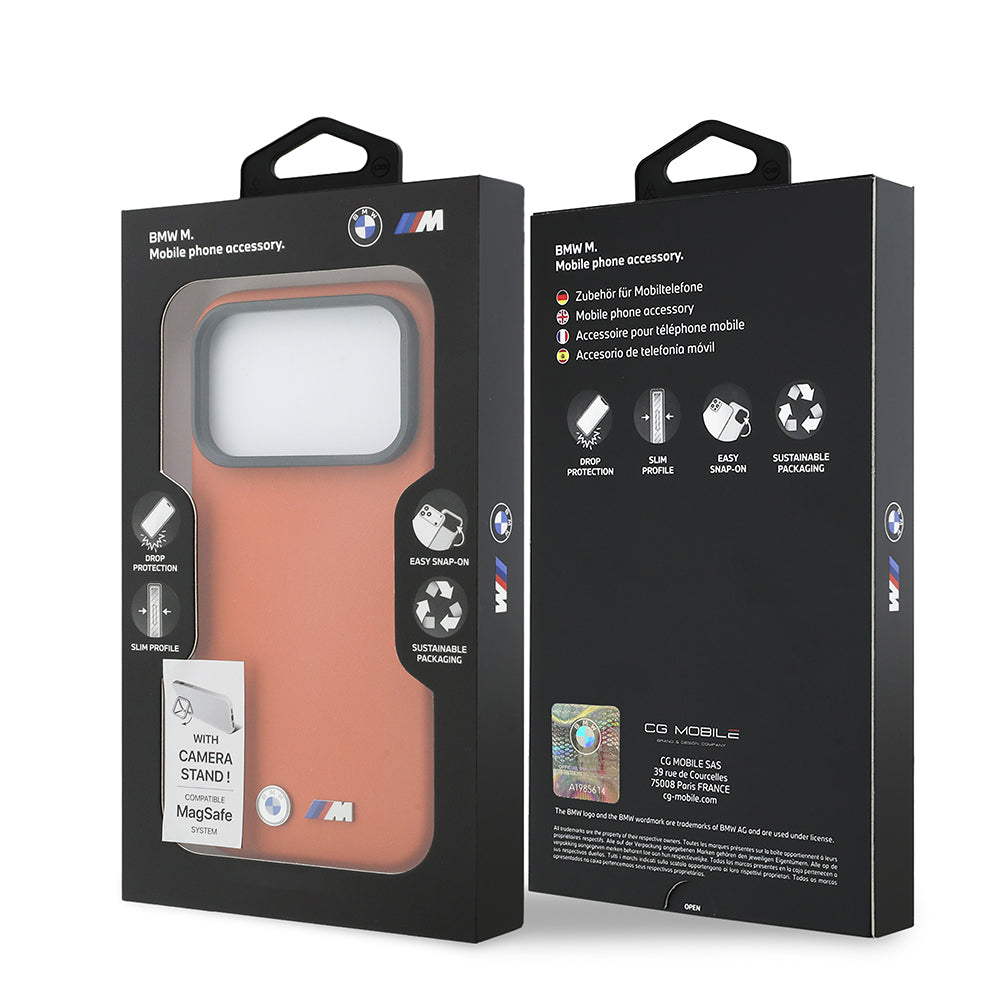 Apple iPhone 17 Pro Kılıf BMW Orjinal Lisanslı M-safe Şarj Özellikli Standlı Metal Kamera Çerçeveli M Logolu PU Deri Kapak