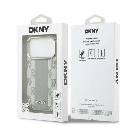 Apple iPhone 17 Pro Kılıf DKNY Orjinal Lisanslı M-safe Şarj Özellikli 3D Yazılı Checkered Pattern Kapak