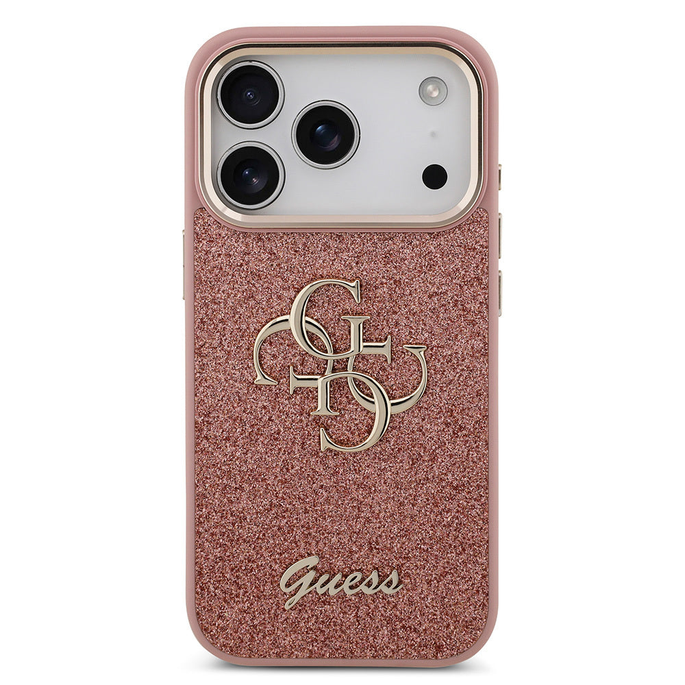 Apple iPhone 17 Pro Kılıf Guess Orjinal Lisanslı 4G Büyük Metal Kamera Çerçeveli ve Logolu Glitter Kapak