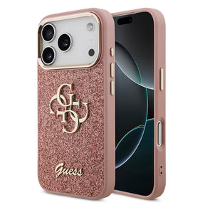 Apple iPhone 17 Pro Kılıf Guess Orjinal Lisanslı 4G Büyük Metal Kamera Çerçeveli ve Logolu Glitter Kapak