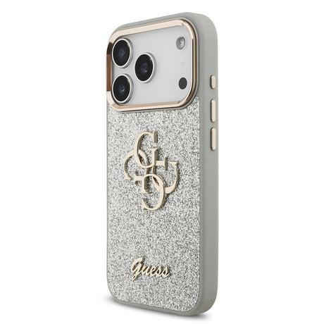 Apple iPhone 17 Pro Kılıf Guess Orjinal Lisanslı 4G Büyük Metal Kamera Çerçeveli ve Logolu Glitter Kapak