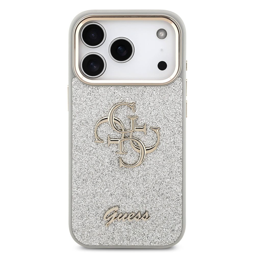 Apple iPhone 17 Pro Kılıf Guess Orjinal Lisanslı 4G Büyük Metal Kamera Çerçeveli ve Logolu Glitter Kapak
