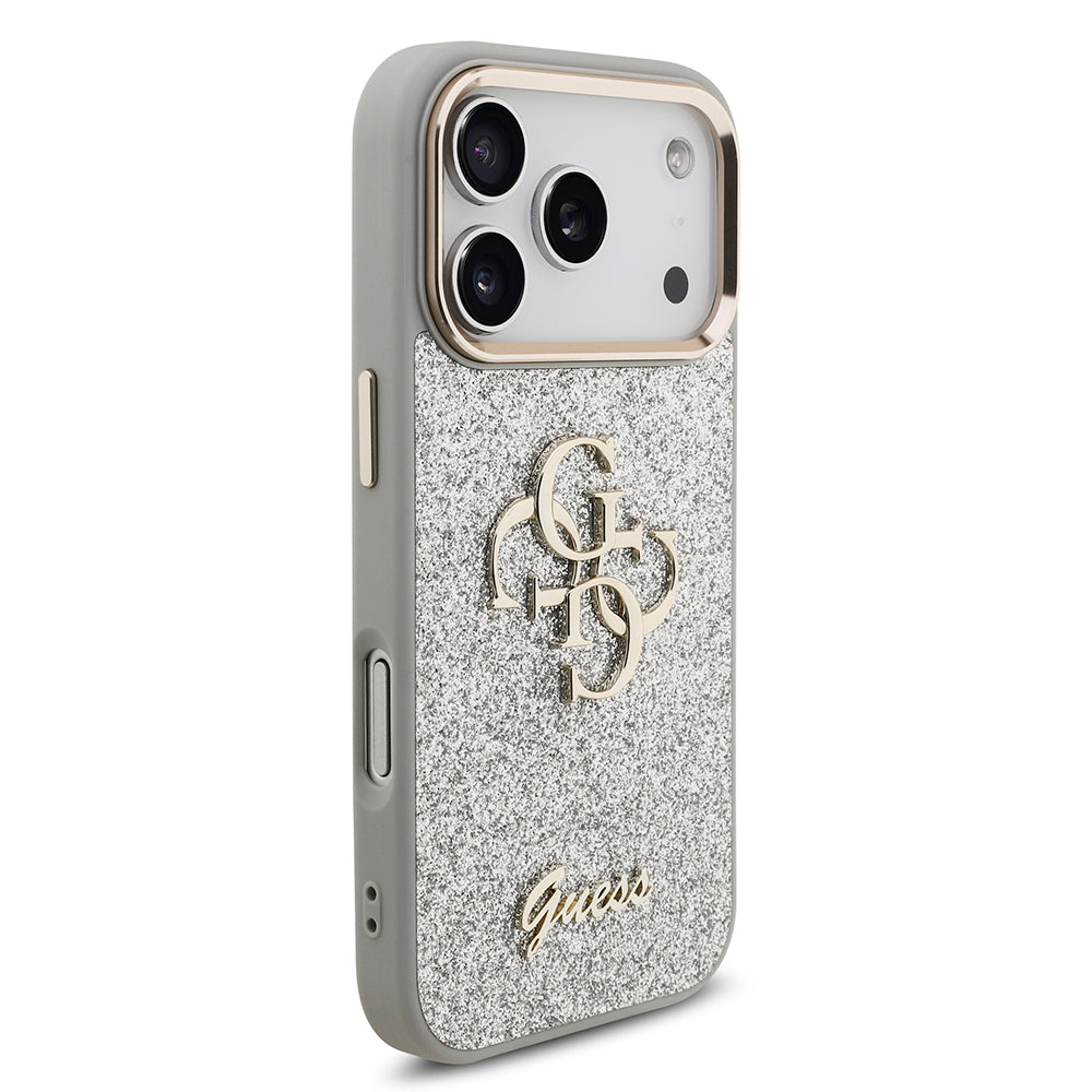 Apple iPhone 17 Pro Kılıf Guess Orjinal Lisanslı 4G Büyük Metal Kamera Çerçeveli ve Logolu Glitter Kapak