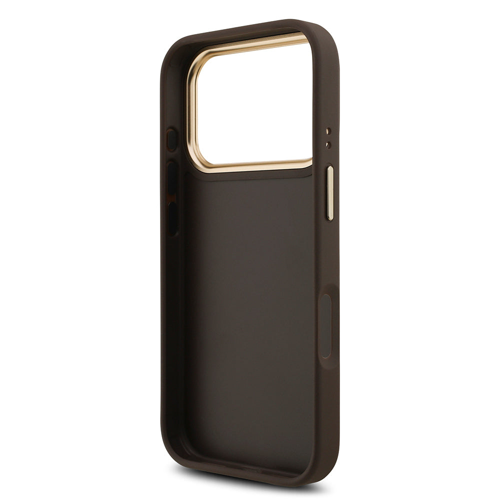 Apple iPhone 17 Pro Kılıf Guess Orjinal Lisanslı Gold Metal Kamera Çerçeveli 4G Desenli Metal Büyük 4G ve Yazı Logolu Kapak