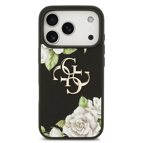Apple iPhone 17 Pro Kılıf Guess Orjinal Lisanslı Gül Baskılı Büyük Metal Logo Dizaynlı Kapak