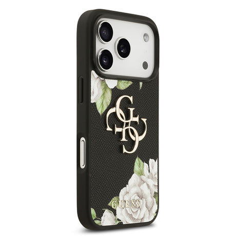 Apple iPhone 17 Pro Kılıf Guess Orjinal Lisanslı Gül Baskılı Büyük Metal Logo Dizaynlı Kapak
