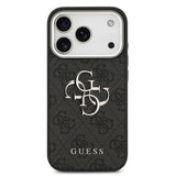 Apple iPhone 17 Pro Kılıf Guess Orjinal Lisanslı Gümüş Metal Kamera Çerçeveli 4G Desenli Metal Büyük 4G ve Yazı Logolu Kapak