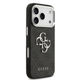 Apple iPhone 17 Pro Kılıf Guess Orjinal Lisanslı Gümüş Metal Kamera Çerçeveli 4G Desenli Metal Büyük 4G ve Yazı Logolu Kapak
