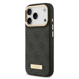 Apple iPhone 17 Pro Kılıf Guess Orjinal Lisanslı M-safe Şarj Özellikli 4G Desenli PU Metal Plaka Klasik Logolu Kapak